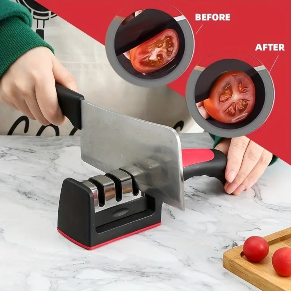 1pc, 3-in-1, Portable Knife Sharpener - Red/Black